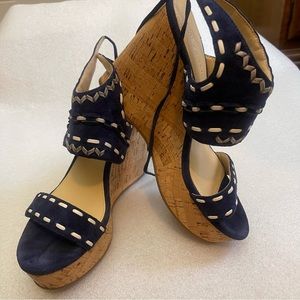 Ivanka Trump Blue and White Wedge Sandals with Nautical Design